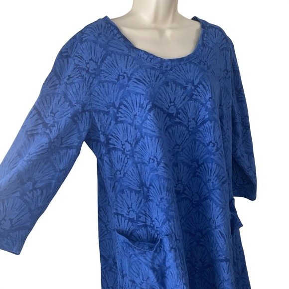 Fresh Produce Blue Cotton Shift Dress XXL 3/4 Sleeve Made USA Pockets - Picture 3 of 6